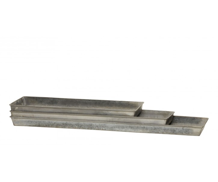 3ks plechový antik dlouhý podnos Old French - 62*13*3/ 52*13*3/ 42*13*3 cm Chic Antique