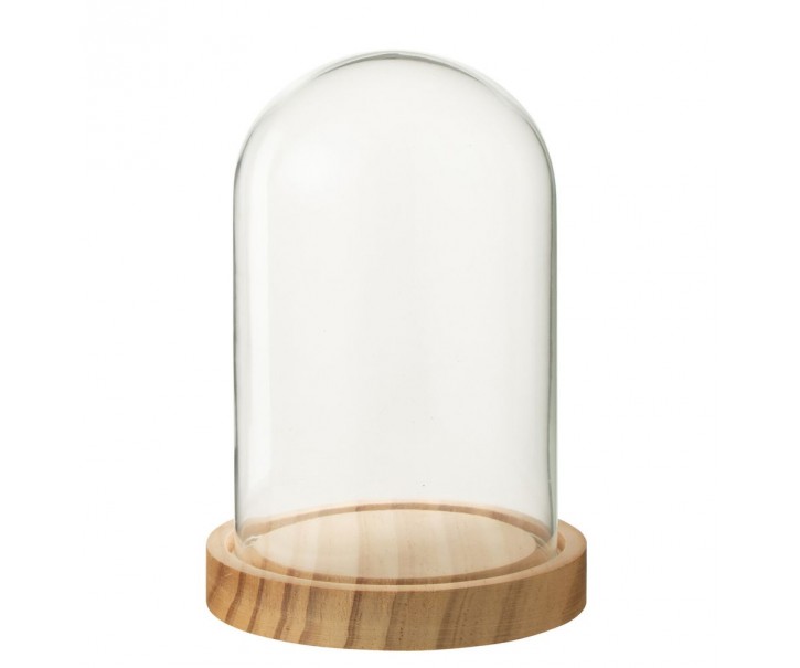 Přírodní dřevěný podnos se skleněným poklopem Bell Jar S - Ø 11*16 cm J-Line by Jolipa