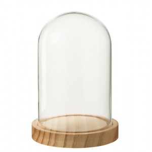 Přírodní dřevěný podnos se skleněným poklopem Bell Jar S - Ø 11*16 cm