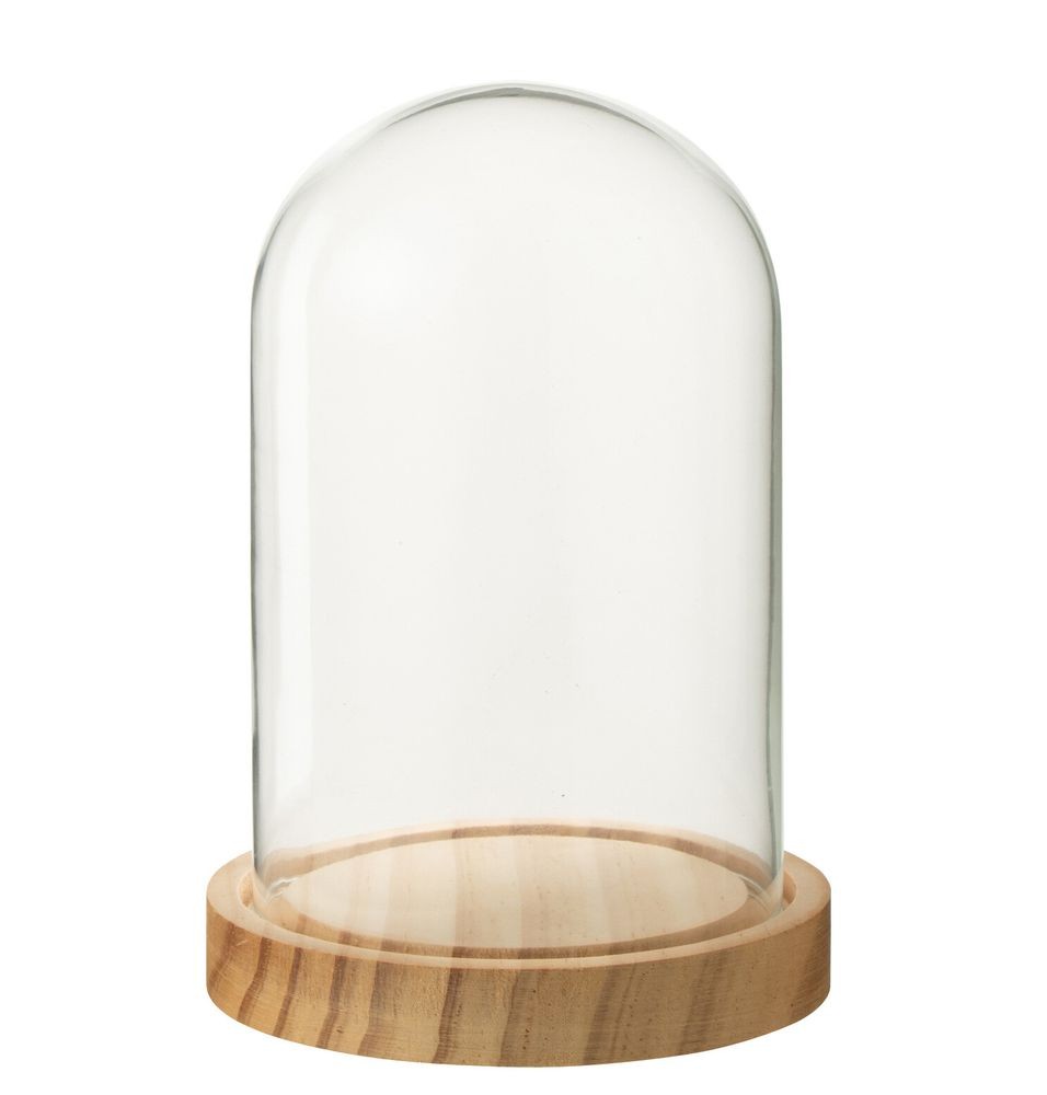Přírodní dřevěný podnos se skleněným poklopem Bell Jar S - Ø 11*16 cm