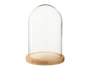 Přírodní dřevěný podnos se skleněným poklopem Bell Jar M - Ø 17,5*26 cm
