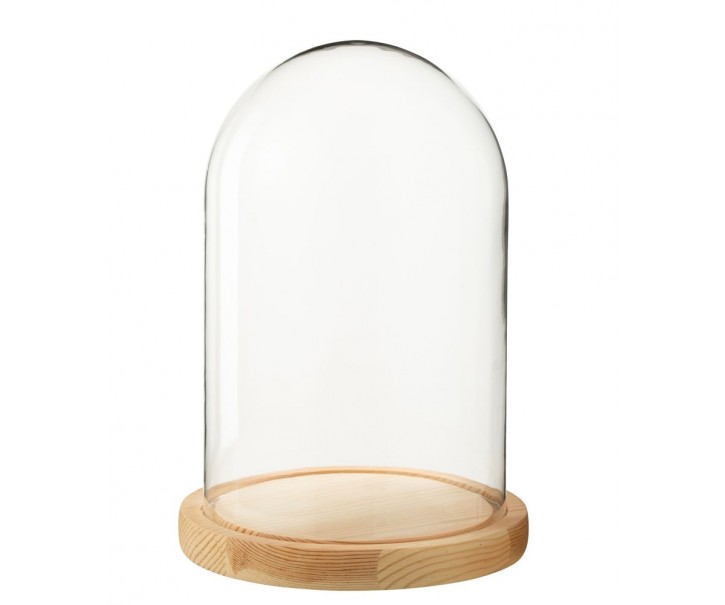 Přírodní dřevěný podnos se skleněným poklopem Bell Jar M - Ø 17,5*26 cm J-Line by Jolipa
