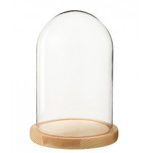 Přírodní dřevěný podnos se skleněným poklopem Bell Jar M - Ø 17,5*26 cm