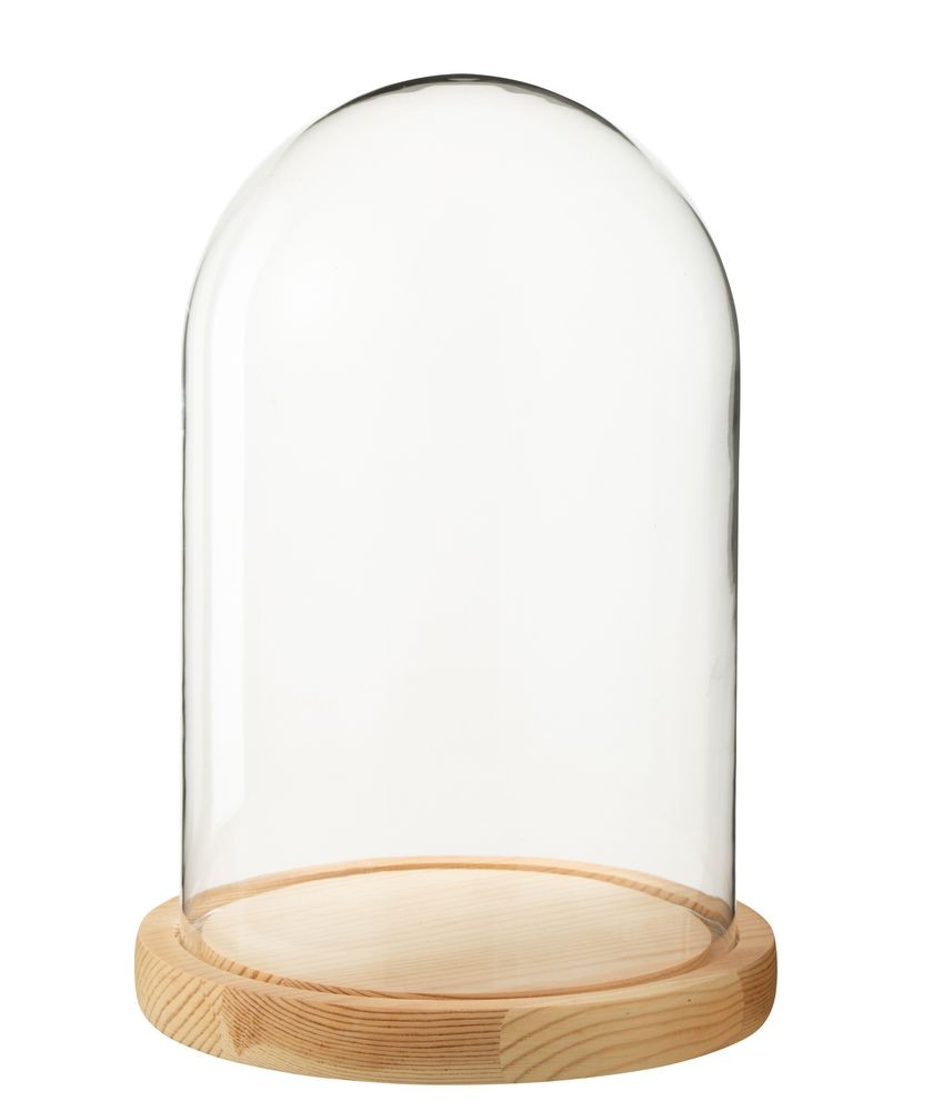 Přírodní dřevěný podnos se skleněným poklopem Bell Jar M - Ø 17,5*26 cm