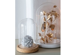 Přírodní dřevěný podnos se skleněným poklopem Bell Jar M - Ø 17,5*26 cm