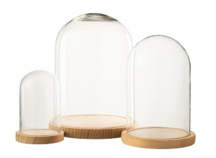 Přírodní dřevěný podnos se skleněným poklopem Bell Jar L - Ø 23*29 cm