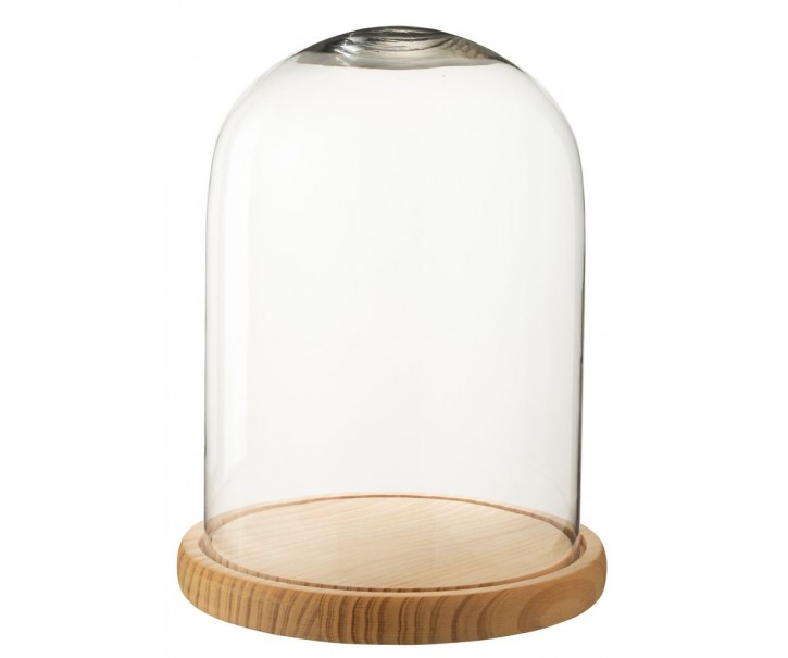Přírodní dřevěný podnos se skleněným poklopem Bell Jar L - Ø 23*29 cm J-Line by Jolipa