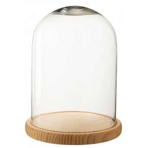Přírodní dřevěný podnos se skleněným poklopem Bell Jar L - Ø 23*29 cm