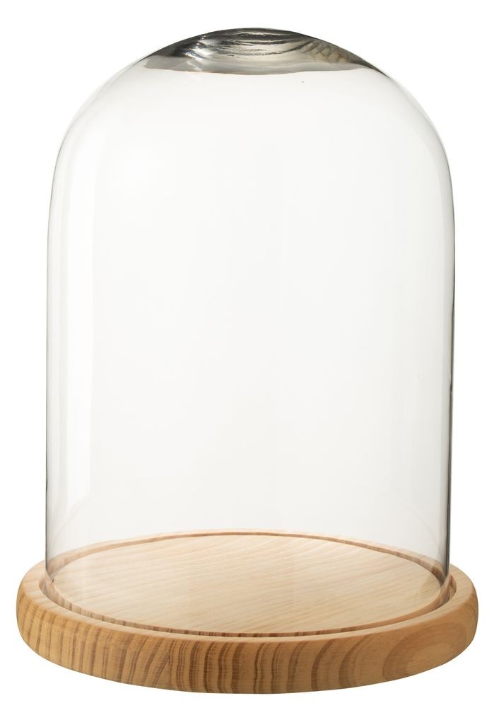 Přírodní dřevěný podnos se skleněným poklopem Bell Jar L - Ø 23*29 cm
