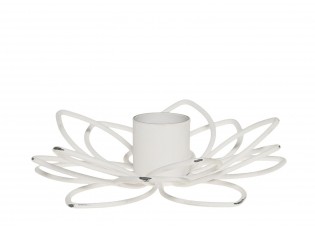 Bílý antik dekorační svícen květina na úzkou svíčku Flia - Ø 12*3 cm