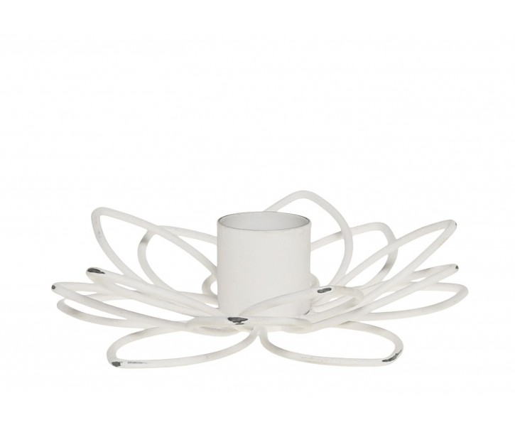 Bílý antik dekorační svícen květ na úzkou svíčku Flia - Ø 12*3 cm Chic Antique