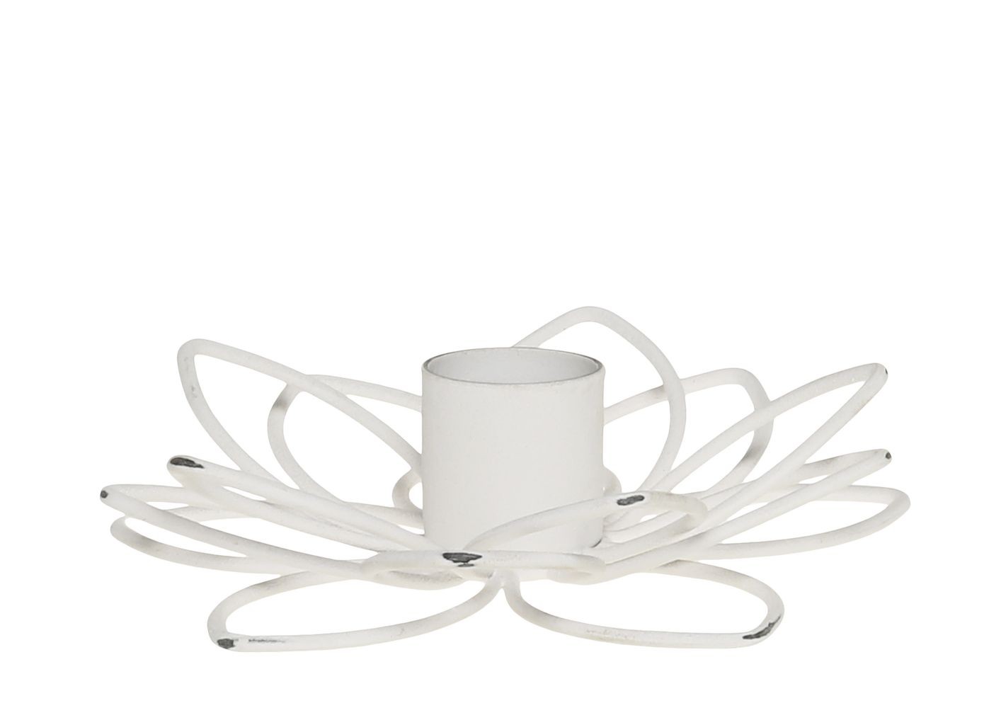 Bílý antik dekorační svícen květ na úzkou svíčku Flia - Ø 12*3 cm