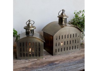 Mosazná antik kovová lucerna ve tvaru domku Taello - 22*17*28 cm