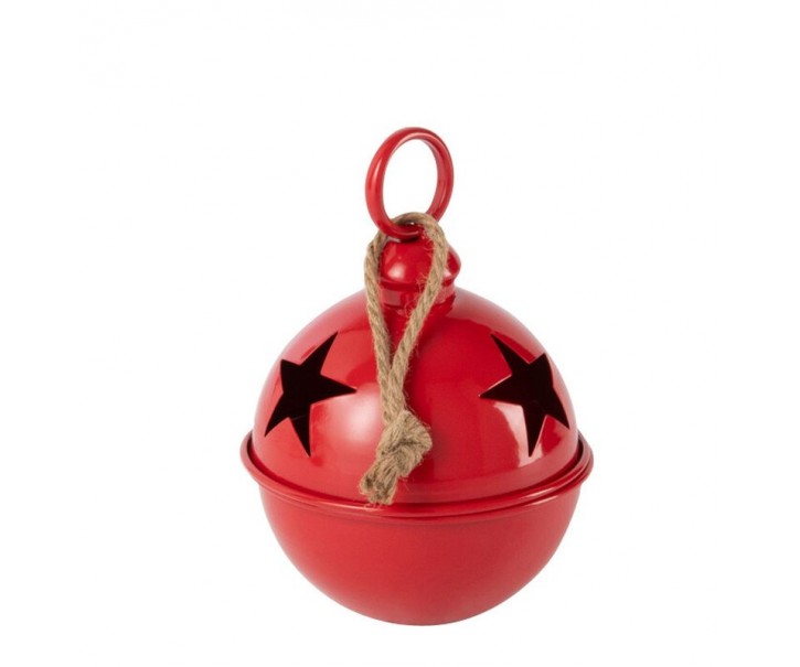 Červená kovová ozdoba rolnička se šňůrkou Baub Xmas S - Ø 16*26 cm J-Line by Jolipa