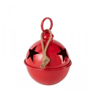 Červená kovová ozdoba rolnička se šňůrkou Baub Xmas S - Ø 16*26 cm