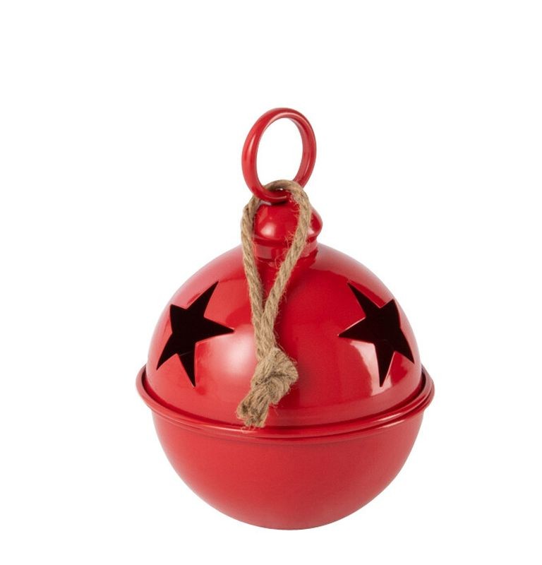 Červená kovová ozdoba rolnička se šňůrkou Baub Xmas S - Ø 16*26 cm