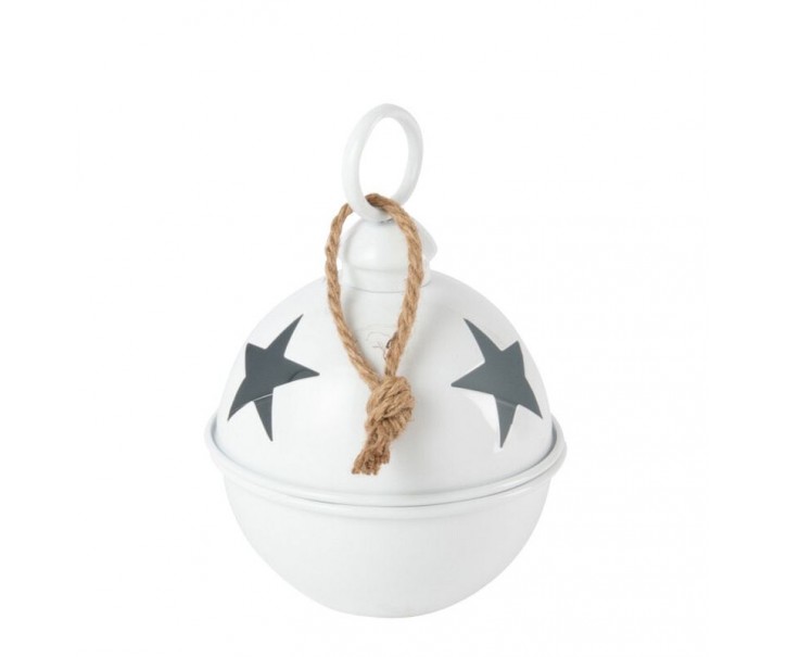 Bílá antik závěsná kovová ozdoba rolnička Baub Xmas S - Ø 16*26 cm J-Line by Jolipa
