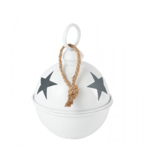 Bílá antik závěsná kovová ozdoba rolnička Baub Xmas S - Ø 16*26 cm