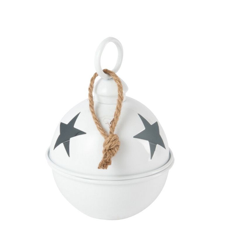 Bílá antik závěsná kovová ozdoba rolnička Baub Xmas S - Ø 16*26 cm