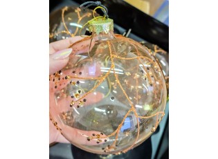 4ks růžová vánoční skleněná ozdoba s větvičkami a třpytkami - Ø 12 cm