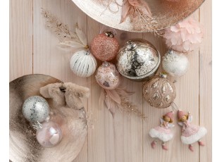 6ks duhová vánoční skleněná ozdoba s korunkou a peříčky - Ø 8 cm