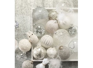 6ks vánoční skleněná ozdoba se srdíčkem a peříčky - Ø 8 cm