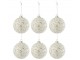 6ks bílá stříbrná vánoční skleněná ozdoba s korálky - Ø 8 cm J-Line by Jolipa