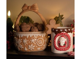 Hnědá keramická miska košík s vločkami Snowflakes - Ø15*21 cm