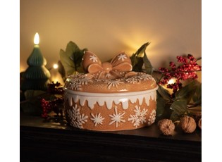 Hnědá keramická perníková dóza s mašlí - Ø 20*13 cm