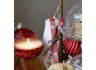 2ks červená antik vánoční ozdoba brusle a lyže Vintage - 2*14/ 9*2*9 cm 