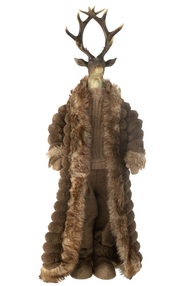 Hnědá dekorace stojící jelen v kožíšku Deer - 32*21*92 cm