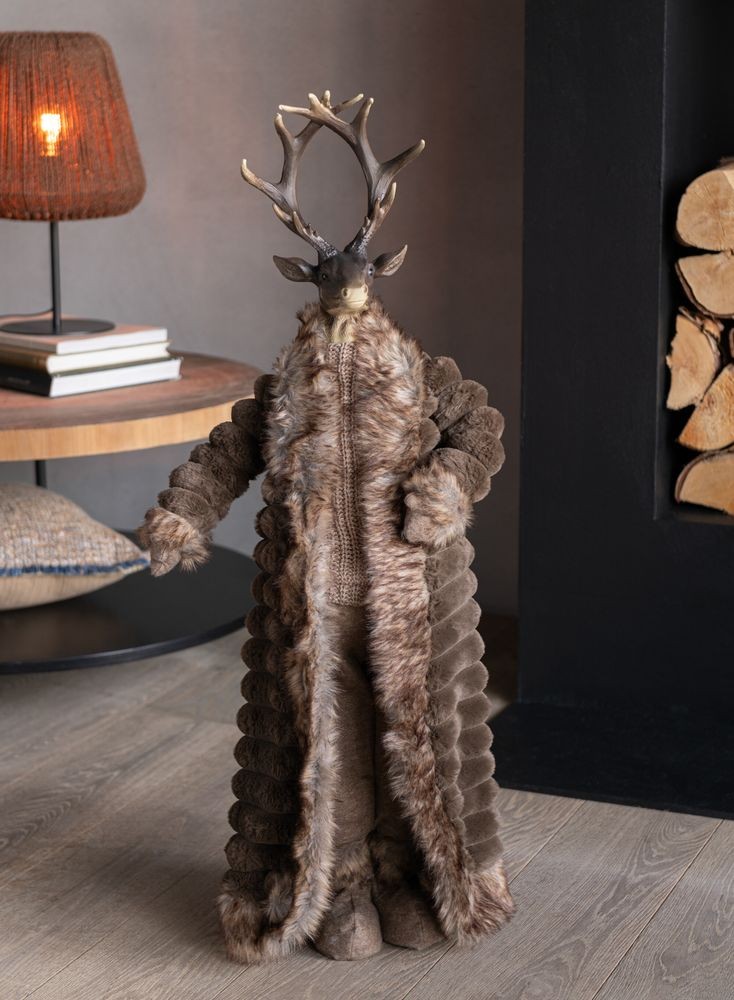 Hnědá dekorace stojící jelen v kožíšku Deer - 32*21*92 cm