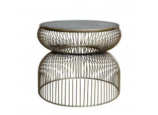 Mosazný antik kovový kulatý odkládací stolek Janne - Ø 47*40 cm