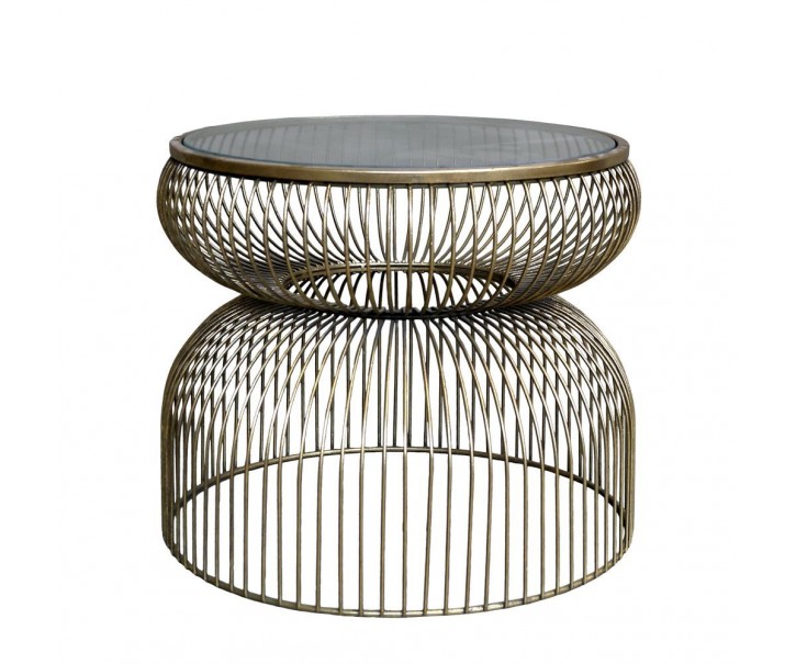 Mosazný antik kovový kulatý odkládací stolek Janne - Ø 47*40 cm Chic Antique