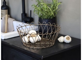 Mosazný antik kovový košík Fil de fer Basket - Ø 27*11 cm