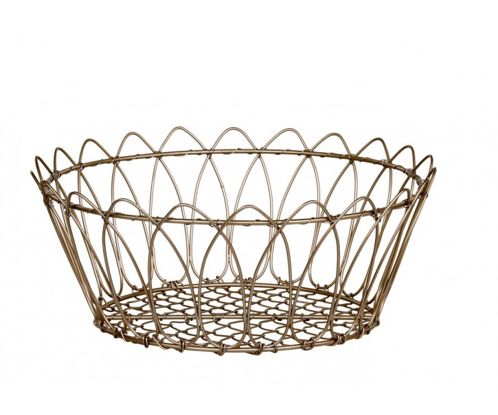 Mosazný antik kovový košík Fil de fer Basket - Ø 27*11 cm Chic Antique