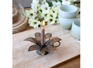 Mosazný antik kovový svícen na úzkou svíčku květina Kloee - 4*13*6 cm