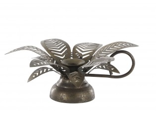 Mosazný antik kovový svícen na úzkou svíčku květina Kloee - 4*13*6 cm