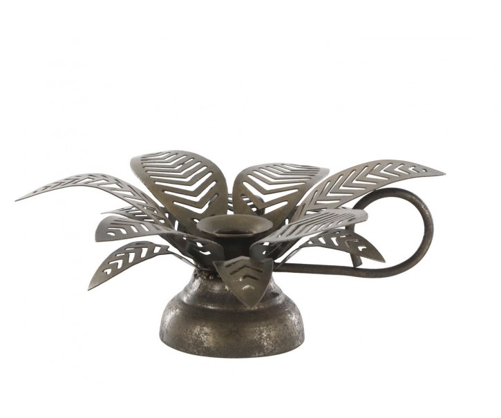 Mosazný antik kovový svícen na úzkou svíčku květina Kloee - 4*13*6 cm Chic Antique