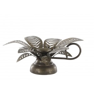 Mosazný antik kovový svícen na úzkou svíčku květina Kloee - 4*13*6 cm