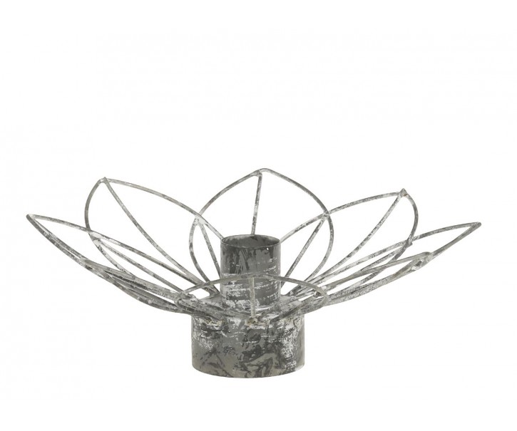 Zinkový antik kovový svícen na úzkou svíčku květina Flia - Ø 15*7cm Chic Antique