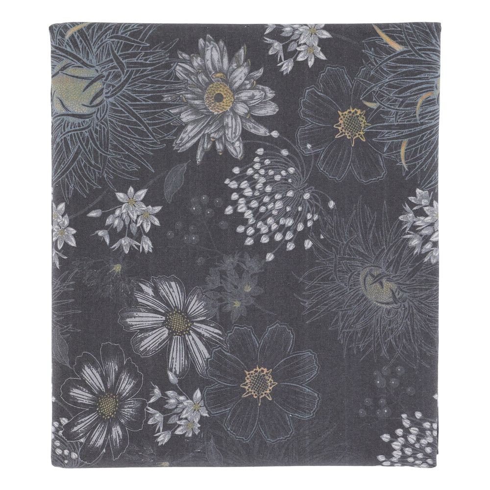 Tmavě šedý bavlněný ubrus s květy Aix Wild Flowers - 140*240 cm