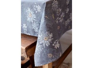 Tmavě šedý bavlněný ubrus s květy Aix Wild Flowers - 140*240 cm