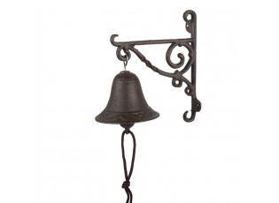 Hnědo černý litinový nástěnný závěsný zvonek - 14*11*18 cm