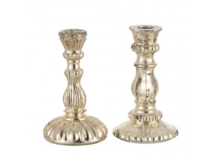 2ks stříbrný antik skleněný svícen Vintage Chantal S - Ø 9*15 cm