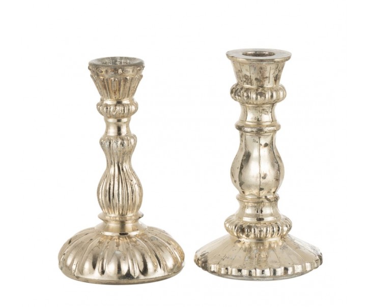 2ks stříbrný antik skleněný svícen Vintage Chantal S - Ø 9*15 cm J-Line by Jolipa