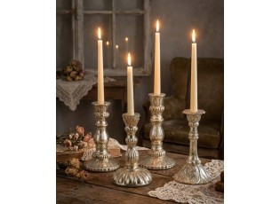 2ks stříbrný antik skleněný svícen Vintage Chantal S - Ø 9*15 cm