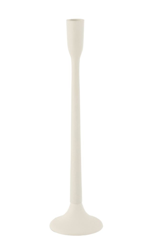 Bílý antik kovový svícen na úzkou svíčku Leo Matt L - Ø 10*41 cm