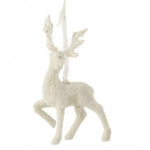Krémová závěsná sametová dekorace Jelen - 10*3*17cm