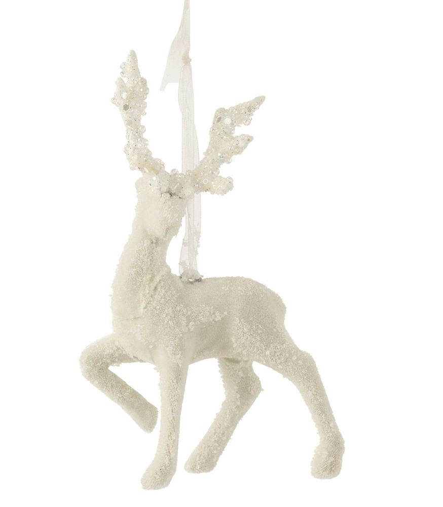 Krémová závěsná sametová dekorace Jelen - 10*3*17cm